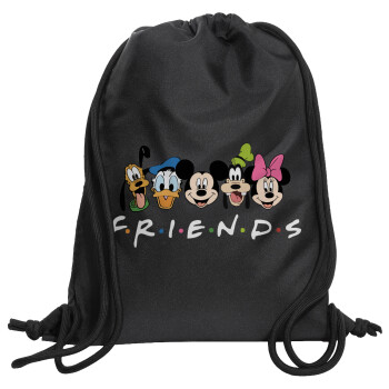 Friends characters, Τσάντα πλάτης πουγκί GYMBAG Μαύρη, με τσέπη (40x48cm) & χονδρά κορδόνια