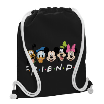 Friends characters, Τσάντα πλάτης πουγκί GYMBAG Μαύρη, με τσέπη (40x48cm) & χονδρά λευκά κορδόνια
