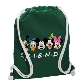 Friends characters, Τσάντα πλάτης πουγκί GYMBAG BOTTLE GREEN, με τσέπη (40x48cm) & χονδρά λευκά κορδόνια