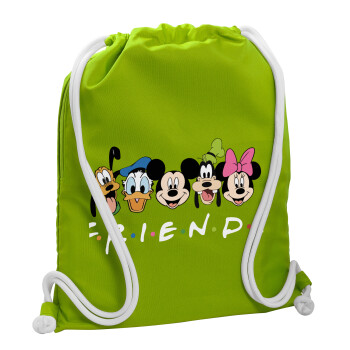 Friends characters, Τσάντα πλάτης πουγκί GYMBAG LIME GREEN, με τσέπη (40x48cm) & χονδρά κορδόνια