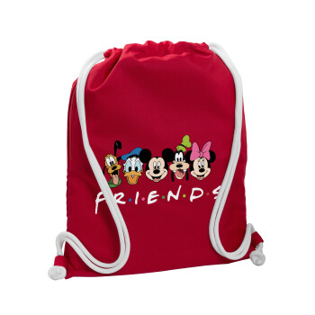 Friends characters, Τσάντα πλάτης πουγκί GYMBAG Κόκκινη, με τσέπη (40x48cm) & χονδρά κορδόνια