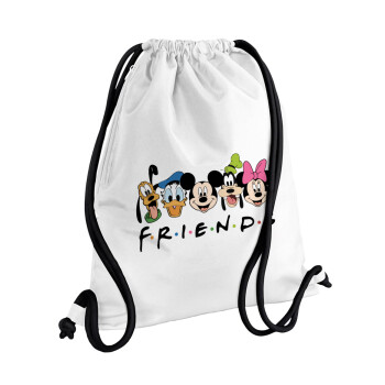 Friends characters, Τσάντα πλάτης πουγκί GYMBAG λευκή, με τσέπη (40x48cm) & χονδρά κορδόνια