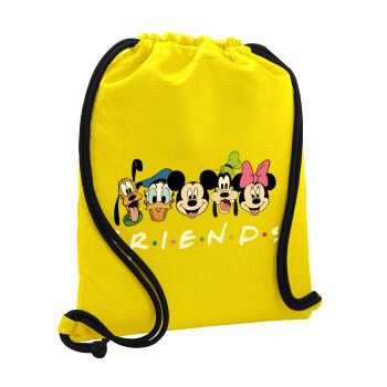 Friends characters, Τσάντα πλάτης πουγκί GYMBAG Κίτρινη, με τσέπη (40x48cm) & χονδρά κορδόνια