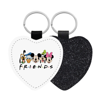 Friends characters, Μπρελόκ PU δερμάτινο glitter καρδιά ΜΑΥΡΟ
