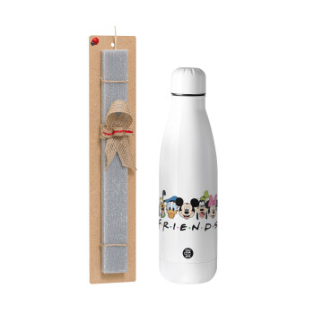 Friends characters, Easter Set, metallic stainless thermos bottle (500ml) & scented flat Easter candle (30cm) (GRAY)