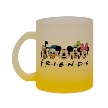 Friends characters, Κούπα γυάλινη δίχρωμη με βάση το κίτρινο ματ, 330ml