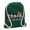 Backpack pouch GYMBAG BOTTLE GREEN, with pocket (40x48cm) & thick white cords