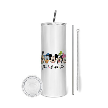 Friends characters, Eco friendly ποτήρι θερμό (tumbler) από ανοξείδωτο ατσάλι 600ml, με μεταλλικό καλαμάκι & βούρτσα καθαρισμού