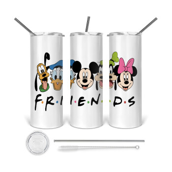 Friends characters, 360 Eco friendly ποτήρι θερμό (tumbler) από ανοξείδωτο ατσάλι 600ml, με μεταλλικό καλαμάκι & βούρτσα καθαρισμού