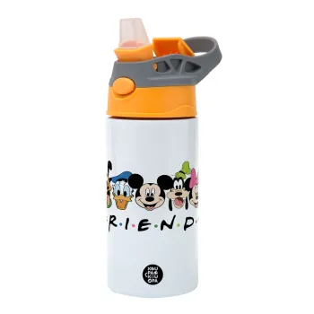 Friends characters, Children's hot water bottle, stainless steel, with safety straw, Orange/Grey (360ml) BPA-FREE