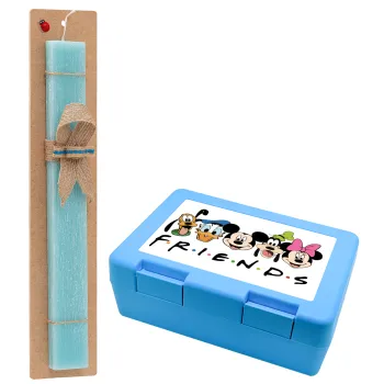 Friends characters, Easter Set, children's snack container BLUE & Easter aromatic flat candle (30cm) (TURQUOISE)