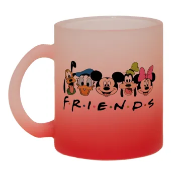 Friends characters, Κούπα γυάλινη δίχρωμη με βάση το κόκκινο ματ, 330ml