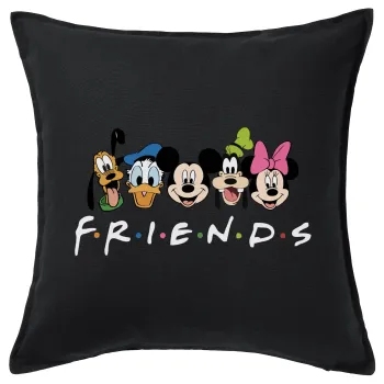 Friends characters, Μαξιλάρι καναπέ Μαύρο 100% βαμβάκι, περιέχεται το γέμισμα (50x50cm)
