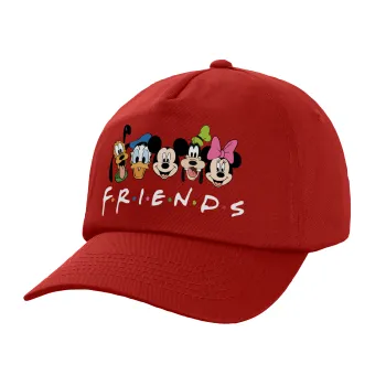 Friends characters, Πεντάφυλλο Καπέλο Ενηλίκων Baseball, 100% Βαμβακερό,  Κόκκινο (ΒΑΜΒΑΚΕΡΟ, ΕΝΗΛΙΚΩΝ, UNISEX, ONE SIZE)