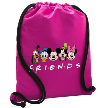 Friends characters, Backpack pouch GYMBAG Fuchsia, with pocket (40x48cm) & thick cords