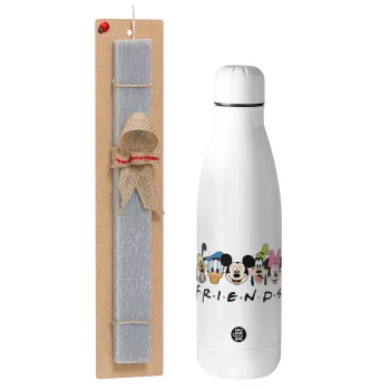 Friends characters, Easter Set, metallic stainless thermos bottle (500ml) & scented flat Easter candle (30cm) (GRAY)