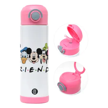 Friends characters, Παιδικό παγούρι θερμό, ανοξείδωτο, με καλαμάκι ασφαλείας, ΡΟΖ (500ml)