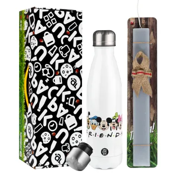 Friends characters, Easter candle, metallic white thermos bottle (500ml) & aromatic flat candle (30cm) (GRAY)
