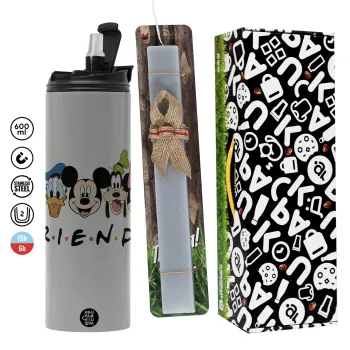 Friends characters, Πασχαλινή Λαμπάδα με Travel Tumbler θερμό (600ml, BPA free) & κερί αρωματικό πλακέ (30cm) (ΓΚΡΙ)