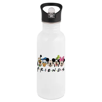 Friends characters, White water bottle with straw, stainless steel 600ml