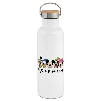 Friends characters, Stainless steel White with wooden lid (bamboo), double wall, 750ml