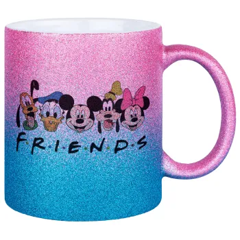 Friends characters, Κούπα Χρυσή/Μπλε Glitter, κεραμική, 330ml