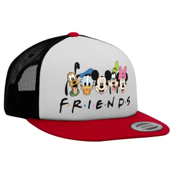 Friends characters, Καπέλο Ενηλίκων Foam Flat Snapback με Δίχτυ Κόκκινο-Λευκό-Μαύρο (POLYESTER, ΕΝΗΛΙΚΩΝ, UNISEX, ONE SIZE)