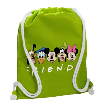 Friends characters, Backpack bag GYMBAG LIME GREEN, with pocket (40x48cm) & thick cords