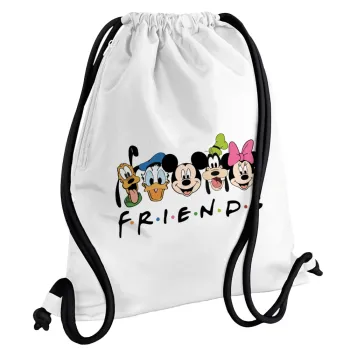 Friends characters, Backpack pouch GYMBAG white, with pocket (40x48cm) & thick cords