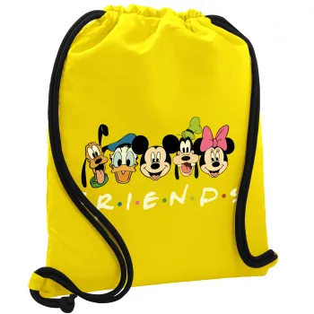 Friends characters, Τσάντα πλάτης πουγκί GYMBAG Κίτρινη, με τσέπη (40x48cm) & χονδρά κορδόνια