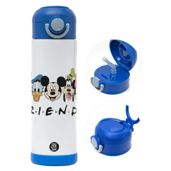 Friends characters, Children's hot water bottle, stainless steel, with safety straw, BLUE (500ml)