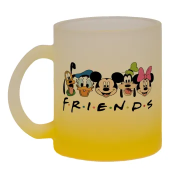 Friends characters, Κούπα γυάλινη δίχρωμη με βάση το κίτρινο ματ, 330ml