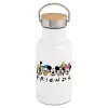 Metallic thermos (Stainless steel) White with wooden lid (bamboo), double-walled, 350ml