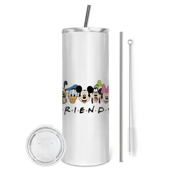 Friends characters, Tumbler ποτήρι θερμό από ανοξείδωτο ατσάλι 600ml, με μεταλλικό καλαμάκι & βούρτσα καθαρισμού