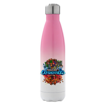 Minecraft legends, Μεταλλικό παγούρι θερμός Ροζ/Λευκό (Stainless steel), διπλού τοιχώματος, 500ml
