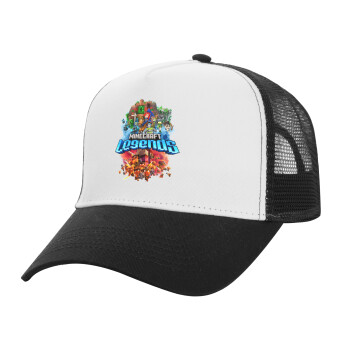 Minecraft legends, Adult Structured Trucker Hat, with Mesh, WHITE/BLACK (100% COTTON, ADULT, UNISEX, ONE SIZE)