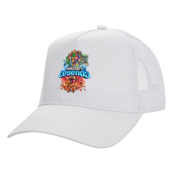 Minecraft legends, Structured Trucker Adult Hat, with Mesh, WHITE (100% COTTON, ADULT, UNISEX, ONE SIZE)