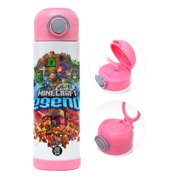 Minecraft legends, Children's hot water bottle, stainless steel, with safety straw, PINK (500ml)