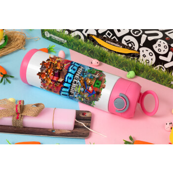 Minecraft legends, Easter candle, Childrens hot water bottle, stainless steel, with safety straw, PINK (500ml)