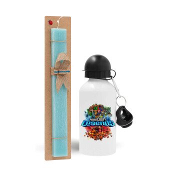 Minecraft legends, Easter Set, metallic aluminum water bottle (500ml) & scented flat candle (30cm) (TURQUOISE)