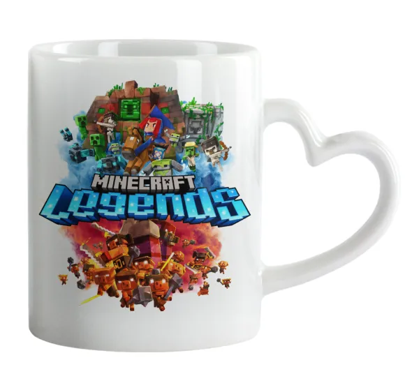 Minecraft legends — Κούπα καρδιά χερούλι λευκή, κεραμική, 330ml