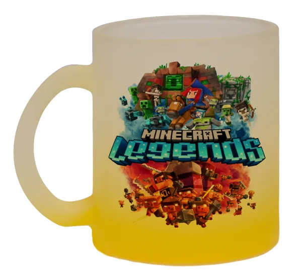 Minecraft legends — Two-tone glass mug with matte yellow base, 330ml