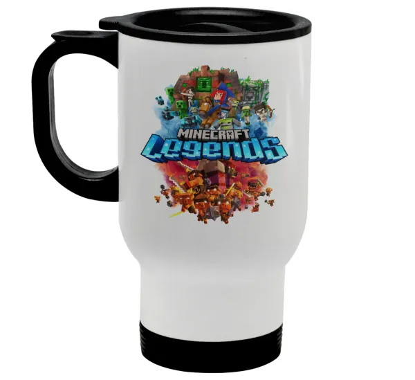 Minecraft legends — Κούπα ταξιδιού ανοξείδωτη με καπάκι, διπλού τοιχώματος (θερμό) λευκή 450ml