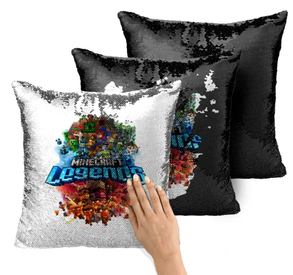 Minecraft legends — Magic sofa cushion with black sequins, 40x40cm, filling included