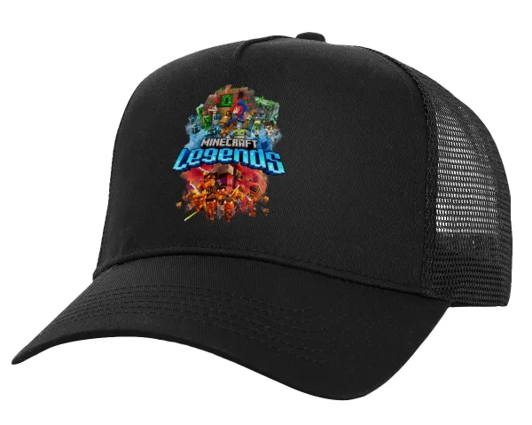 Minecraft legends — Structured Trucker Adult Hat, with Mesh, Black (100% COTTON, ADULT, UNISEX, ONE SIZE)