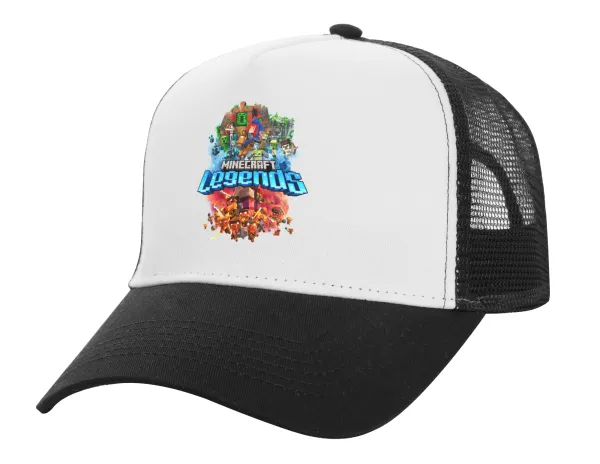 Minecraft legends — Adult Structured Trucker Hat, with Mesh, WHITE/BLACK (100% COTTON, ADULT, UNISEX, ONE SIZE)