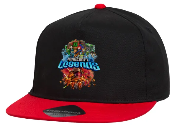 Minecraft legends — Children's Flat Snapback Hat, Black/Red (100% COTTON, CHILDREN'S, UNISEX, ONE SIZE)