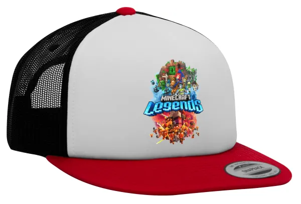 Minecraft legends — Adult Foam Flat Snapback with Mesh Red-White-Black (POLYESTER, ADULT, UNISEX, ONE SIZE)