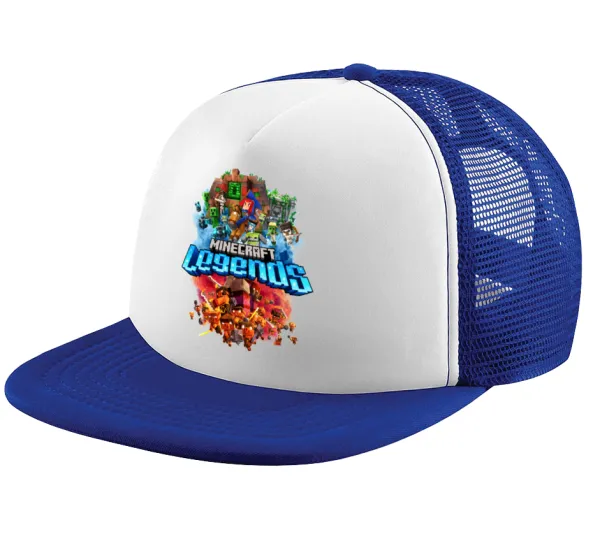 Minecraft legends — Adult Soft Trucker Hat with Blue/White Mesh (POLYESTER, ADULT, UNISEX, ONE SIZE)