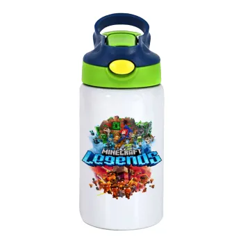 Minecraft legends, Παιδικό παγούρι θερμό, ανοξείδωτο, με καλαμάκι ασφαλείας, πράσινο/μπλε (350ml)